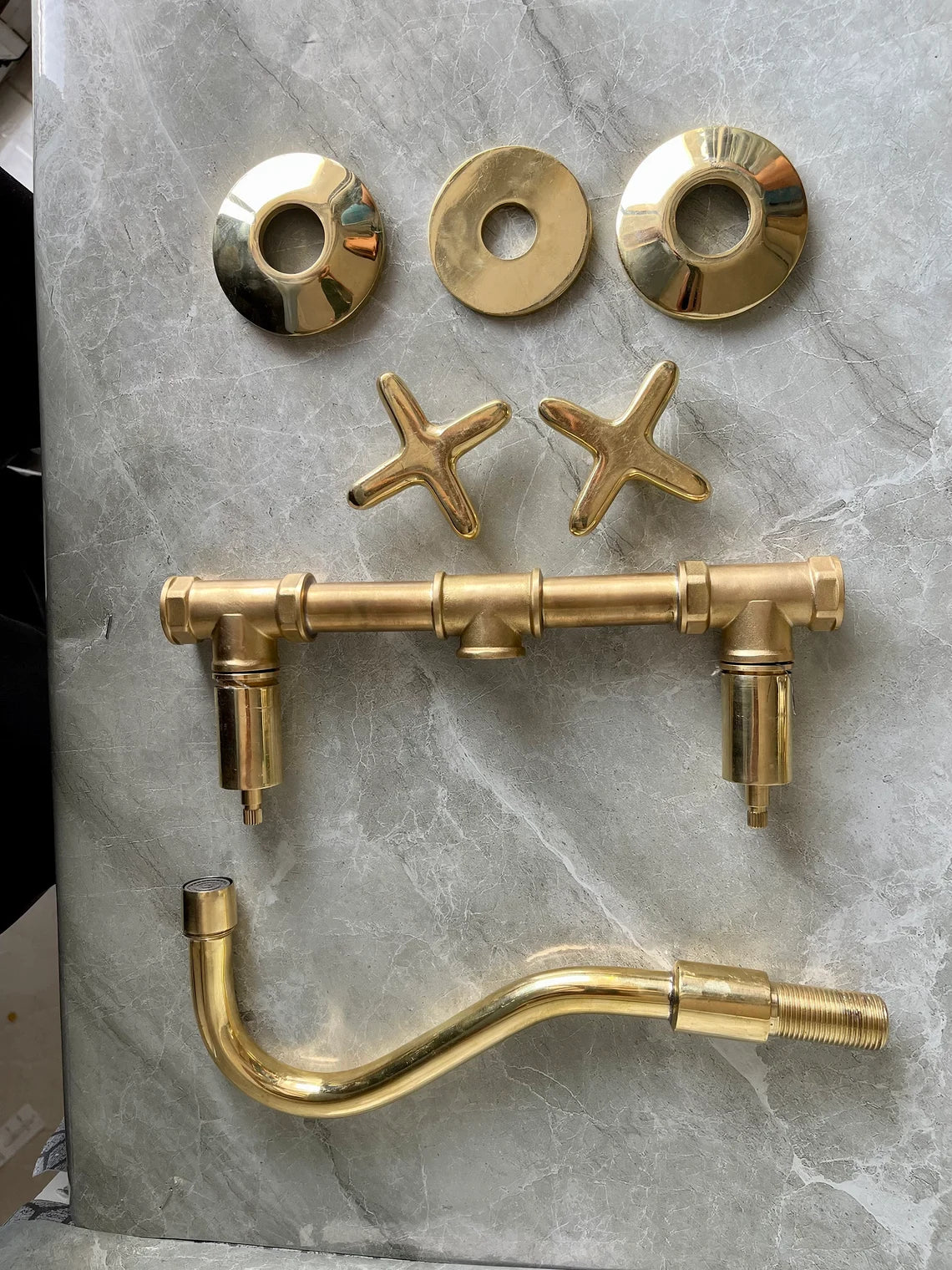 Handcrafted Unlacquered Brass Wall Mounted Bathroom Faucet | Elegant Vanity Fixture | Moroccan Artisan-Made