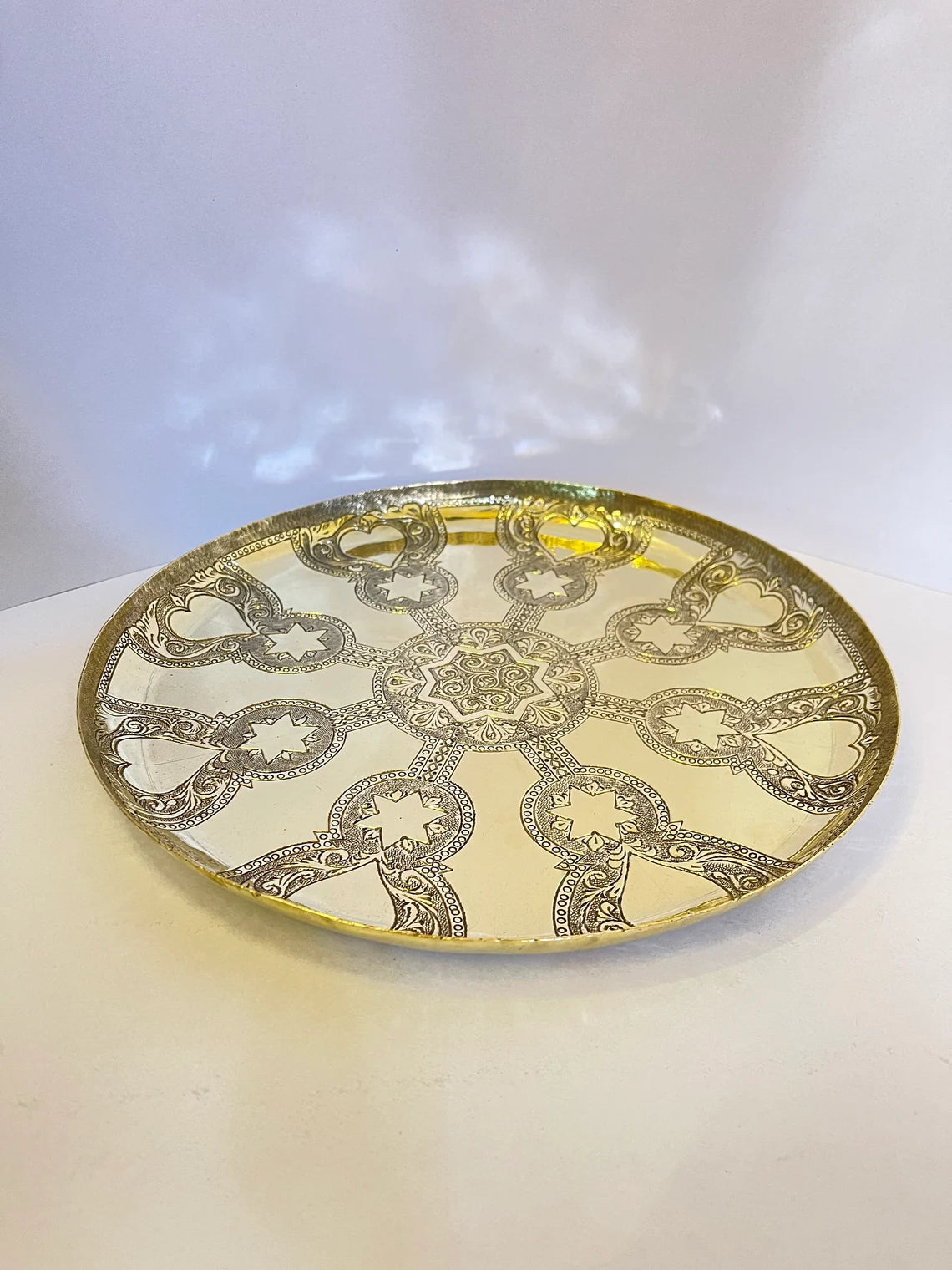 Exquisite Handcrafted Moroccan Brass Tea Tray: A Timeless Serving Table for Traditional Tea