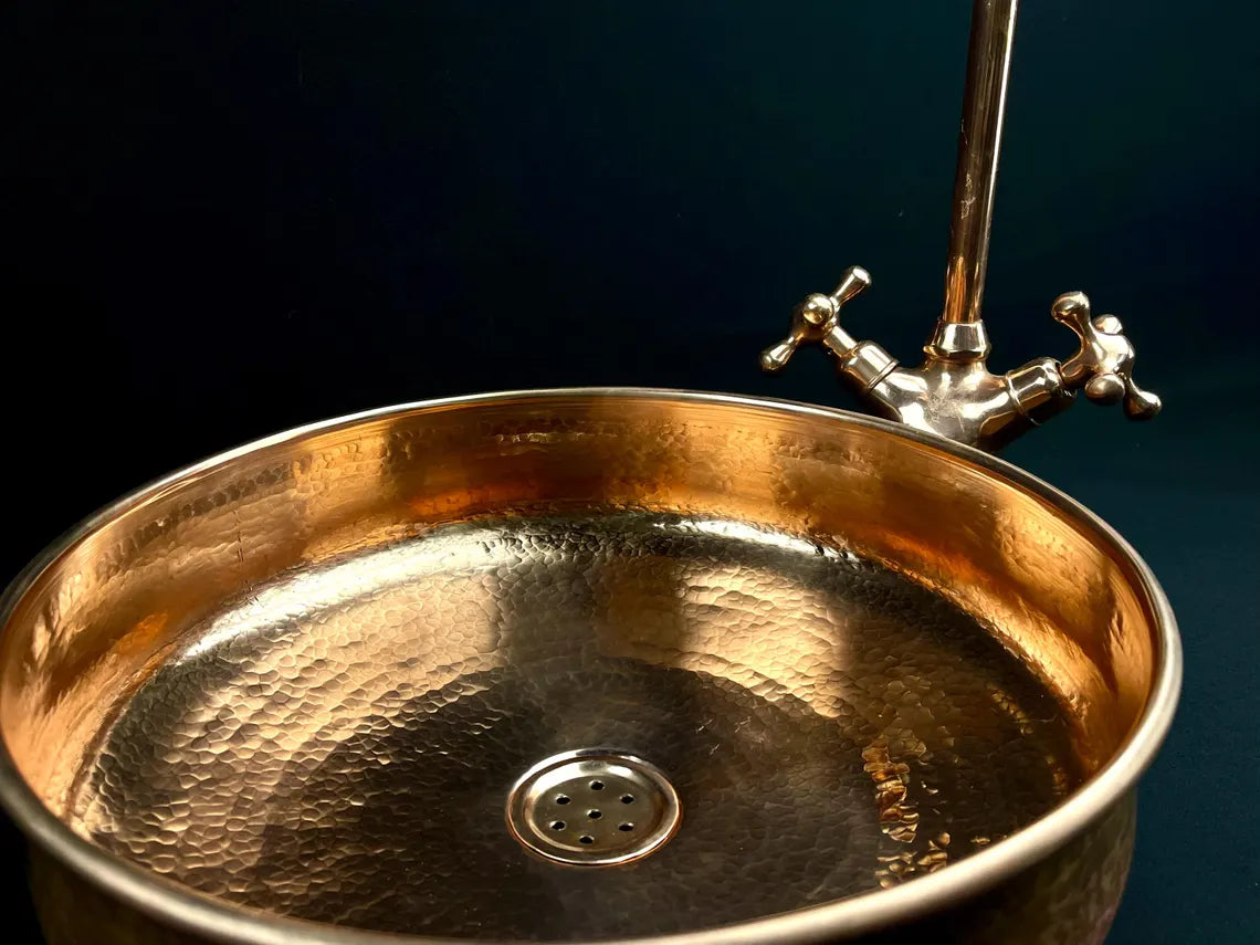 Luxurious hammered copper vessel sink - handcrafted bathroom vanity basin - pure copper washbasin - rustic modern farmhouse sink