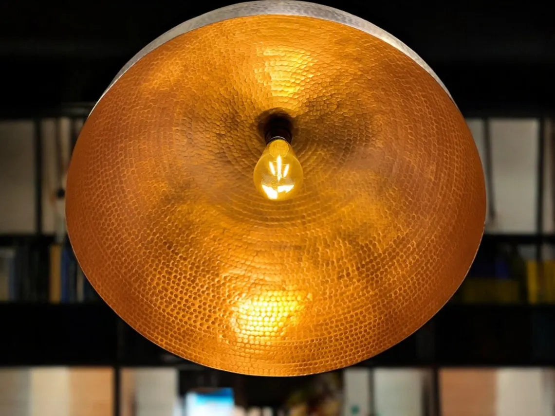 Solid copper dome pendant light - oxidized copper ceiling light fixture for kitchen and dining room - hand-hammered pendant light