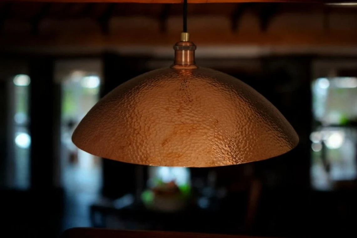 Hammered solid copper dome pendant light - oxidized copper ceiling light fixture for kitchen and dining room