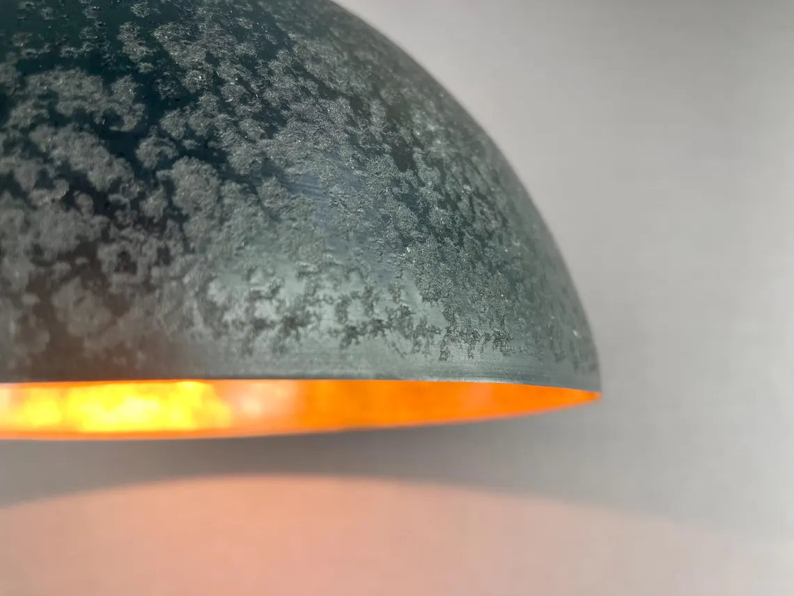 Handmade black patina dome pendant light - pure copper hanging lamp for modern and vintage interiors - custom dome lighting fixture