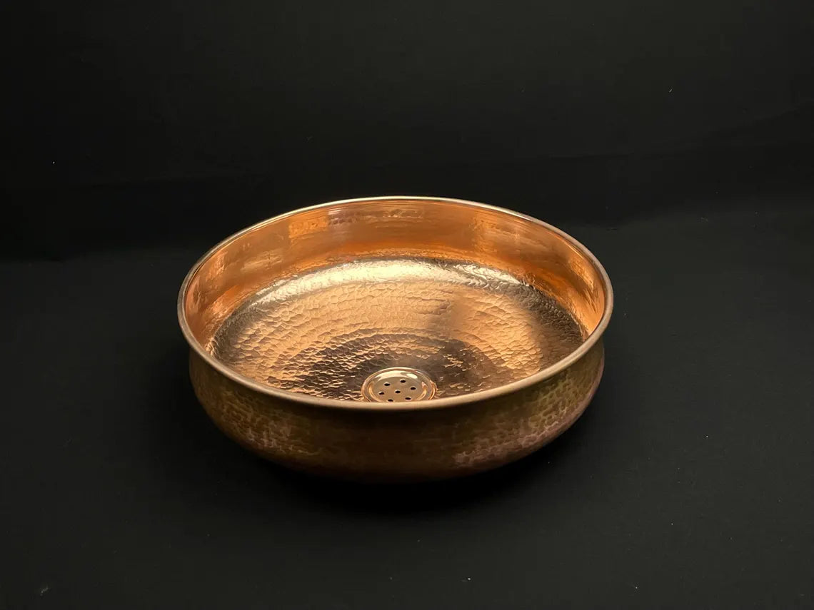 Luxurious hammered copper vessel sink - handcrafted bathroom vanity basin - pure copper washbasin - rustic modern farmhouse sink