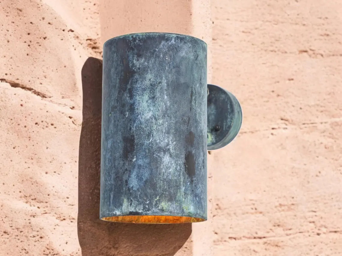 Oxidized copper outdoor wall sconce darkly patinated - swedish-inspired wall sconce - outdoor hanging light - scandinavian exterior lantern