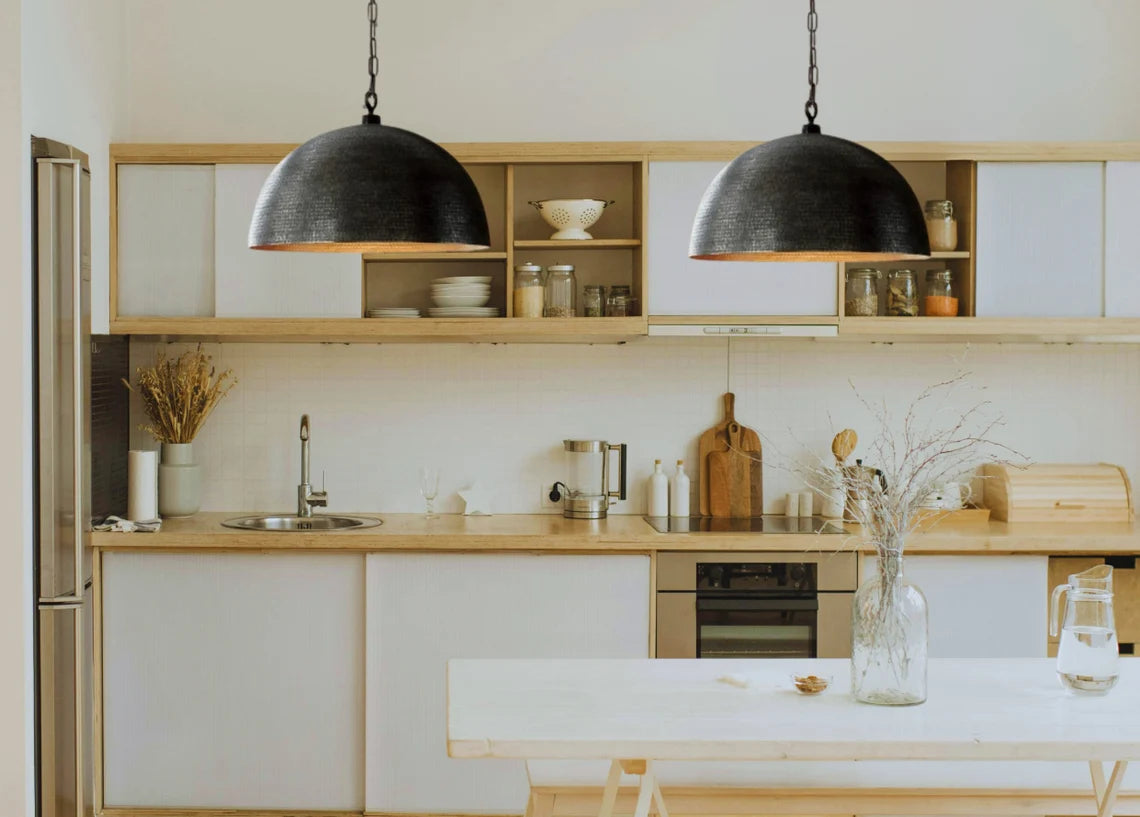 Kitchen Island Pendant Lights, black Farmhouse Copper Pendant Light, Patina Copper Hanging Lampshade, Home Decor