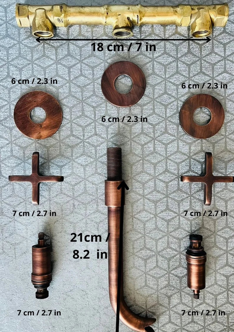 Copper brass Vintage Wall mounted bathroom faucet -Antique Style Copper - Brass Sink Faucet
