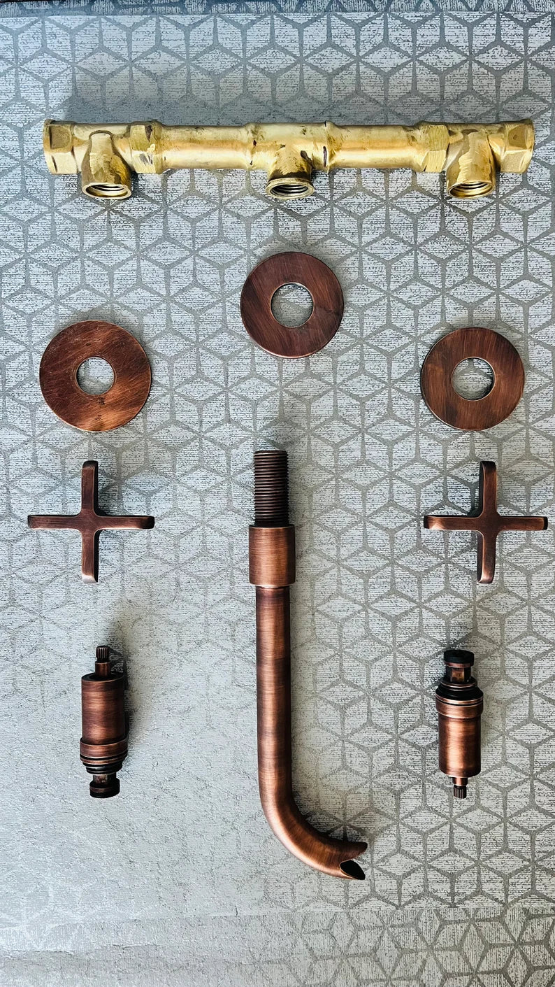 Copper brass Vintage Wall mounted bathroom faucet -Antique Style Copper - Brass Sink Faucet