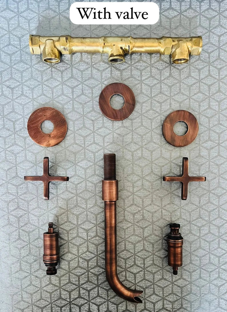 Copper brass Vintage Wall mounted bathroom faucet -Antique Style Copper - Brass Sink Faucet