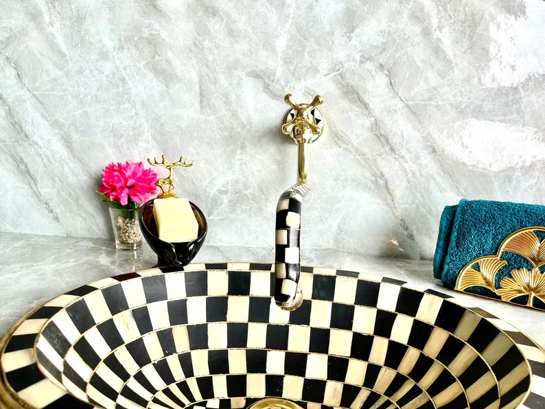 Antique Wall Mount Pot Filler Kitchen Faucet | Unlacquered Solid Brass | Handcrafted Moroccan Design | Single Handle