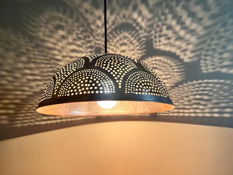 Handcrafted Perforated Copper Pendant Light - Dome lamps for kitchen island and dining room