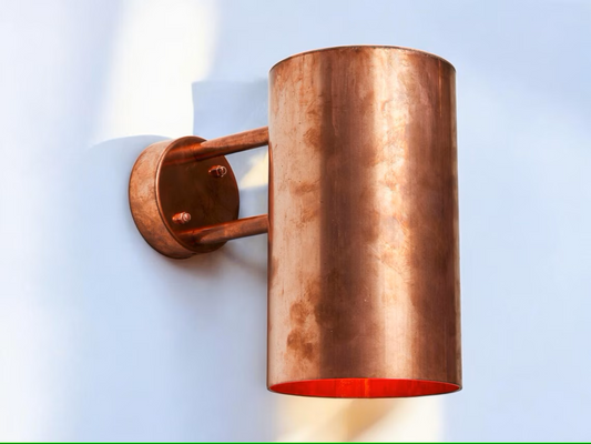 Raw copper outdoor sconce - minimalist architectural lighting - handcrafted cylindrical copper indoor outdoor light fixture