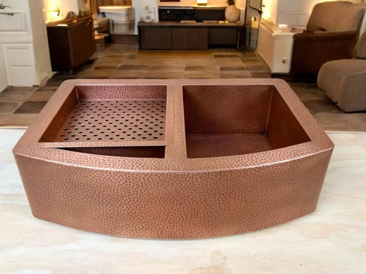 Farmhouse copper kitchen sink - double sink copper farmhouse decor - antique hammered apron kitchen sink - solid copper vintage kitchen sink