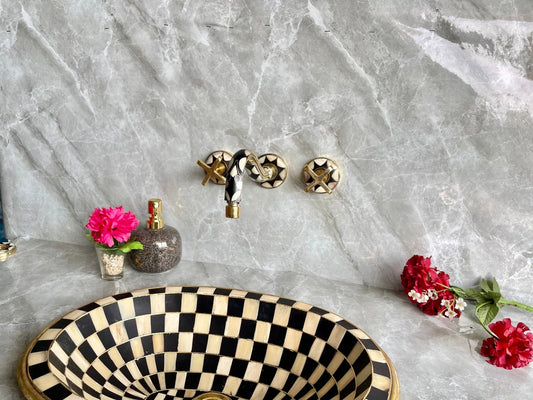 Wall Mounted Faucet made of Unlacquered Bone and Resin Brass Wall Faucet Wall mounted bathroom faucet