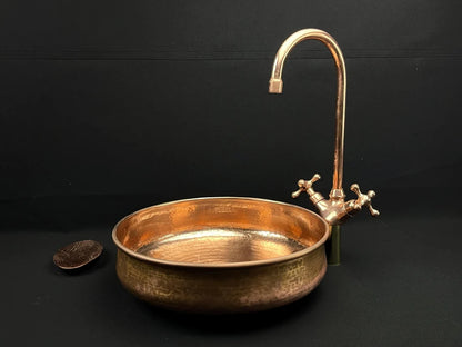 Luxurious hammered copper vessel sink - handcrafted bathroom vanity basin - pure copper washbasin - rustic modern farmhouse sink