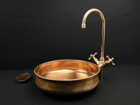 Luxurious hammered copper vessel sink - handcrafted bathroom vanity basin - pure copper washbasin - rustic modern farmhouse sink
