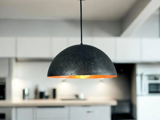 Handmade black patina dome pendant light - pure copper hanging lamp for modern and vintage interiors - custom dome lighting fixture