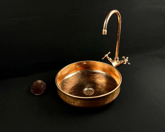 Luxurious hammered copper vessel sink - handcrafted bathroom vanity basin - pure copper washbasin - rustic modern farmhouse sink
