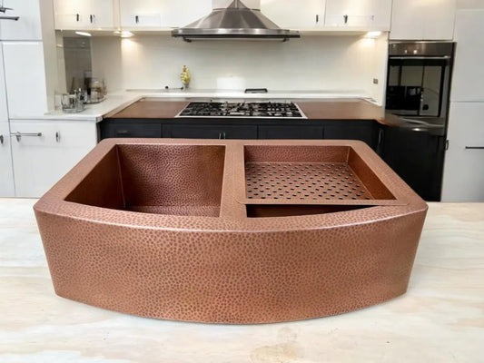 Farmhouse copper kitchen sink - double sink copper farmhouse decor - antique hammered apron kitchen sink - solid copper vintage kitchen sink