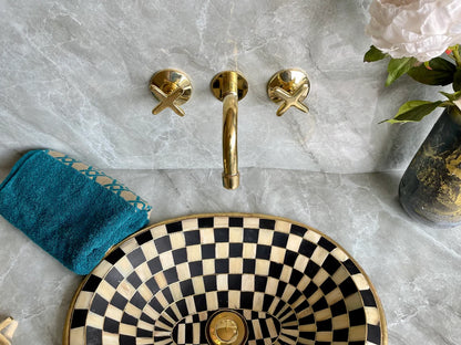 Handcrafted Unlacquered Brass Wall Mounted Bathroom Faucet | Elegant Vanity Fixture | Moroccan Artisan-Made