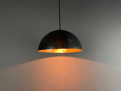 Handmade black patina dome pendant light - pure copper hanging lamp for modern and vintage interiors - custom dome lighting fixture