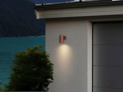 Oxidized copper outdoor wall sconce with green patina - modern scandinavian porch light - handcrafted waterproof exterior light fixture