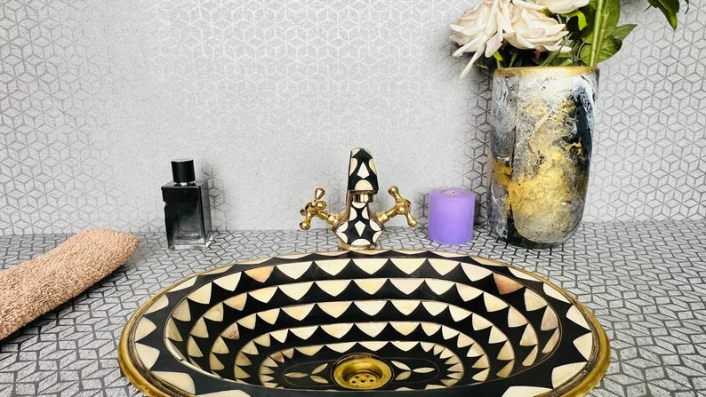 Brass Bathroom Faucet with Bone & Resin Accents - Unlacquered Mixer Tap with Sink