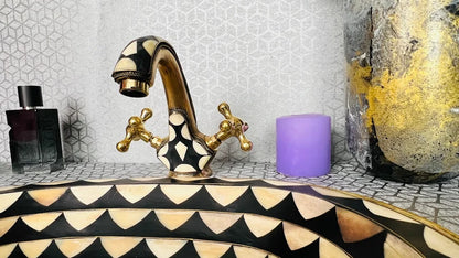 Brass Bathroom Faucet with Bone & Resin Accents - Unlacquered Mixer Tap with Sink