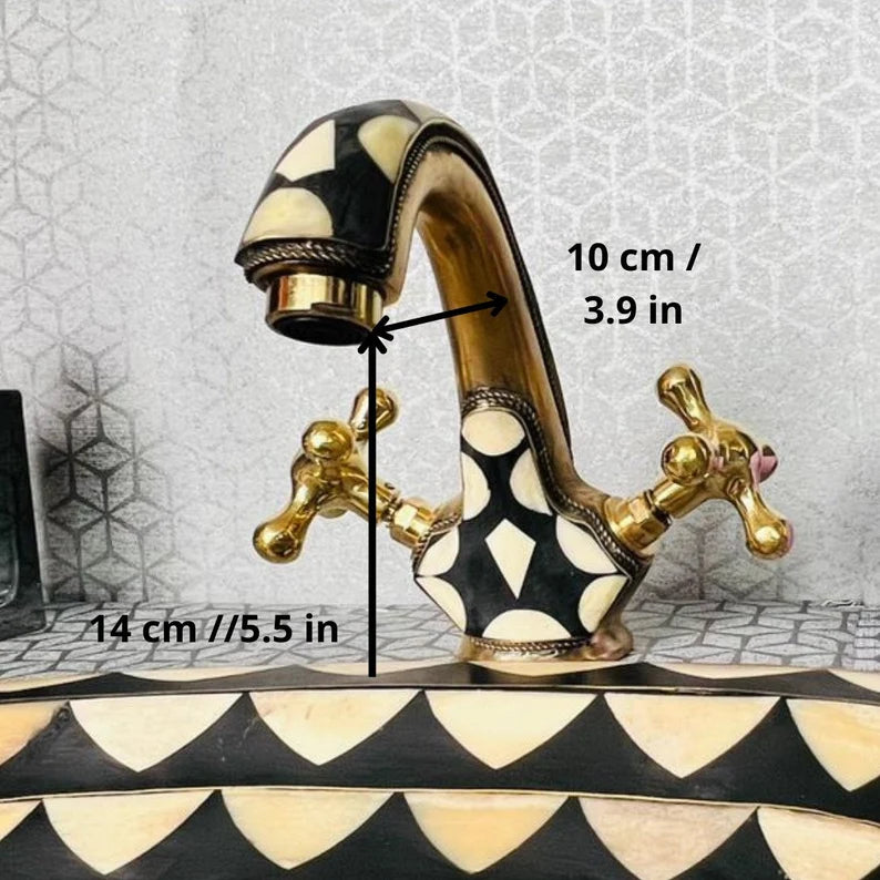 Brass Bathroom Faucet with Bone & Resin Accents - Unlacquered Mixer Tap with Sink
