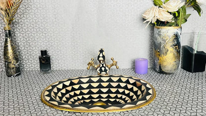 Brass Bathroom Faucet with Bone & Resin Accents - Unlacquered Mixer Tap with Sink