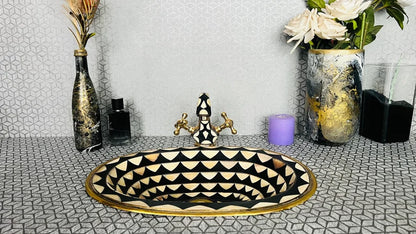 Brass Bathroom Faucet with Bone & Resin Accents - Unlacquered Mixer Tap with Sink