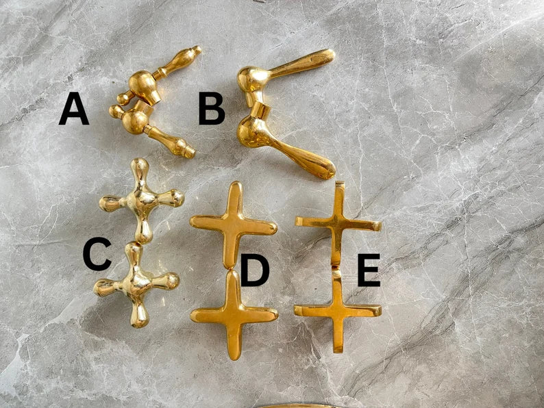 Handcrafted Brass Wall Mount Bathroom Faucet | Cross Handle Design | Unlacquered Finish | 8" Standard