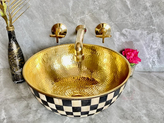Handcrafted Brass Wall Mount Bathroom Faucet | Cross Handle Design | Unlacquered Finish | 8" Standard