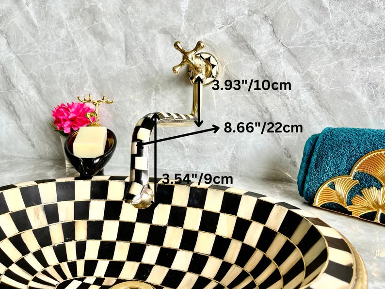 Antique Wall Mount Pot Filler Kitchen Faucet | Unlacquered Solid Brass | Handcrafted Moroccan Design | Single Handle