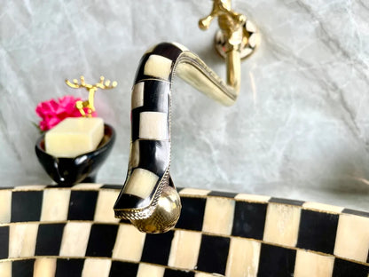 Antique Wall Mount Pot Filler Kitchen Faucet | Unlacquered Solid Brass | Handcrafted Moroccan Design | Single Handle