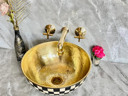 Handcrafted Brass Wall Mount Bathroom Faucet | Cross Handle Design | Unlacquered Finish | 8" Standard