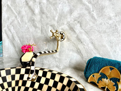 Antique Wall Mount Pot Filler Kitchen Faucet | Unlacquered Solid Brass | Handcrafted Moroccan Design | Single Handle