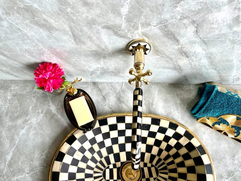 Antique Wall Mount Pot Filler Kitchen Faucet | Unlacquered Solid Brass | Handcrafted Moroccan Design | Single Handle