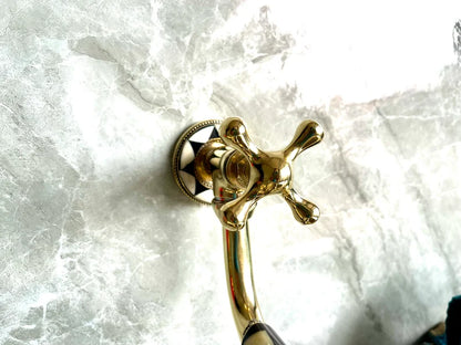 Antique Wall Mount Pot Filler Kitchen Faucet | Unlacquered Solid Brass | Handcrafted Moroccan Design | Single Handle
