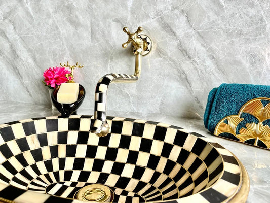 Antique Wall Mount Pot Filler Kitchen Faucet | Unlacquered Solid Brass | Handcrafted Moroccan Design | Single Handle