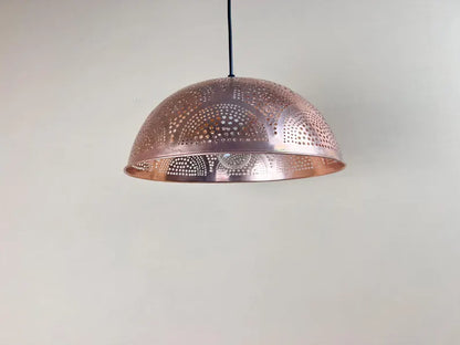 Handcrafted Perforated Copper Pendant Light - Dome lamps for kitchen island and dining room