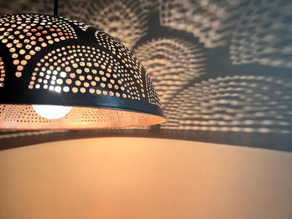Handcrafted Perforated Copper Pendant Light - Dome lamps for kitchen island and dining room