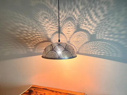 Handcrafted Perforated Copper Pendant Light - Dome lamps for kitchen island and dining room