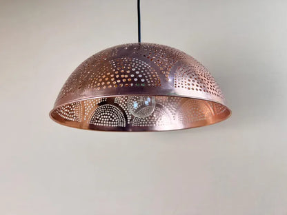 Handcrafted Perforated Copper Pendant Light - Dome lamps for kitchen island and dining room