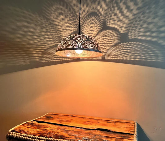 Handcrafted Perforated Copper Pendant Light - Dome lamps for kitchen island and dining room