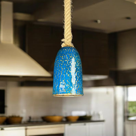 Handmade oxidized copper pendant light - blue patina copper pendant light - farmhouse kitchen ceiling lamp fixture - copper dome light