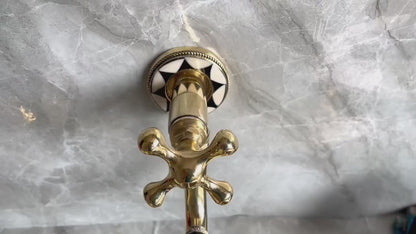 Antique Wall Mount Pot Filler Kitchen Faucet | Unlacquered Solid Brass | Handcrafted Moroccan Design | Single Handle