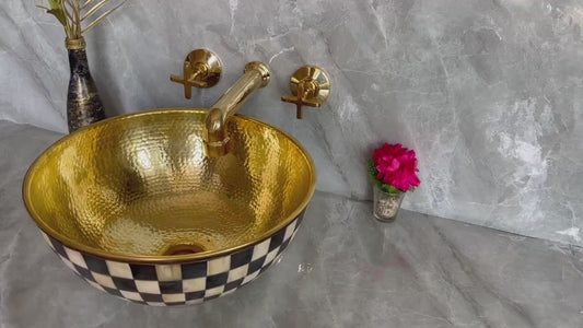Handcrafted Brass Wall Mount Bathroom Faucet | Cross Handle Design | Unlacquered Finish | 8" Standard