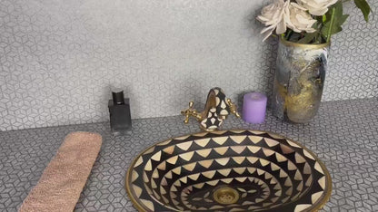 Brass Bathroom Faucet with Bone & Resin Accents - Unlacquered Mixer Tap with Sink