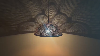 Handcrafted Perforated Copper Pendant Light - Dome lamps for kitchen island and dining room