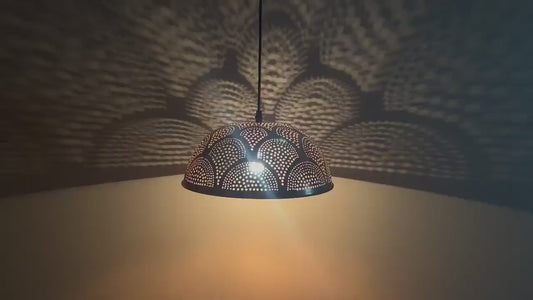 Handcrafted Perforated Copper Pendant Light - Dome lamps for kitchen island and dining room